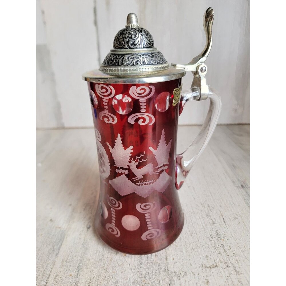 Egermann ruby cut red stein beer‎ glass cup collectible home decor